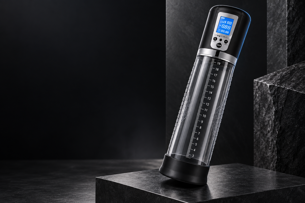 Bomba de vacío eléctrica sobre una base de piedra grafito, con cilindro transparente y pantalla digital